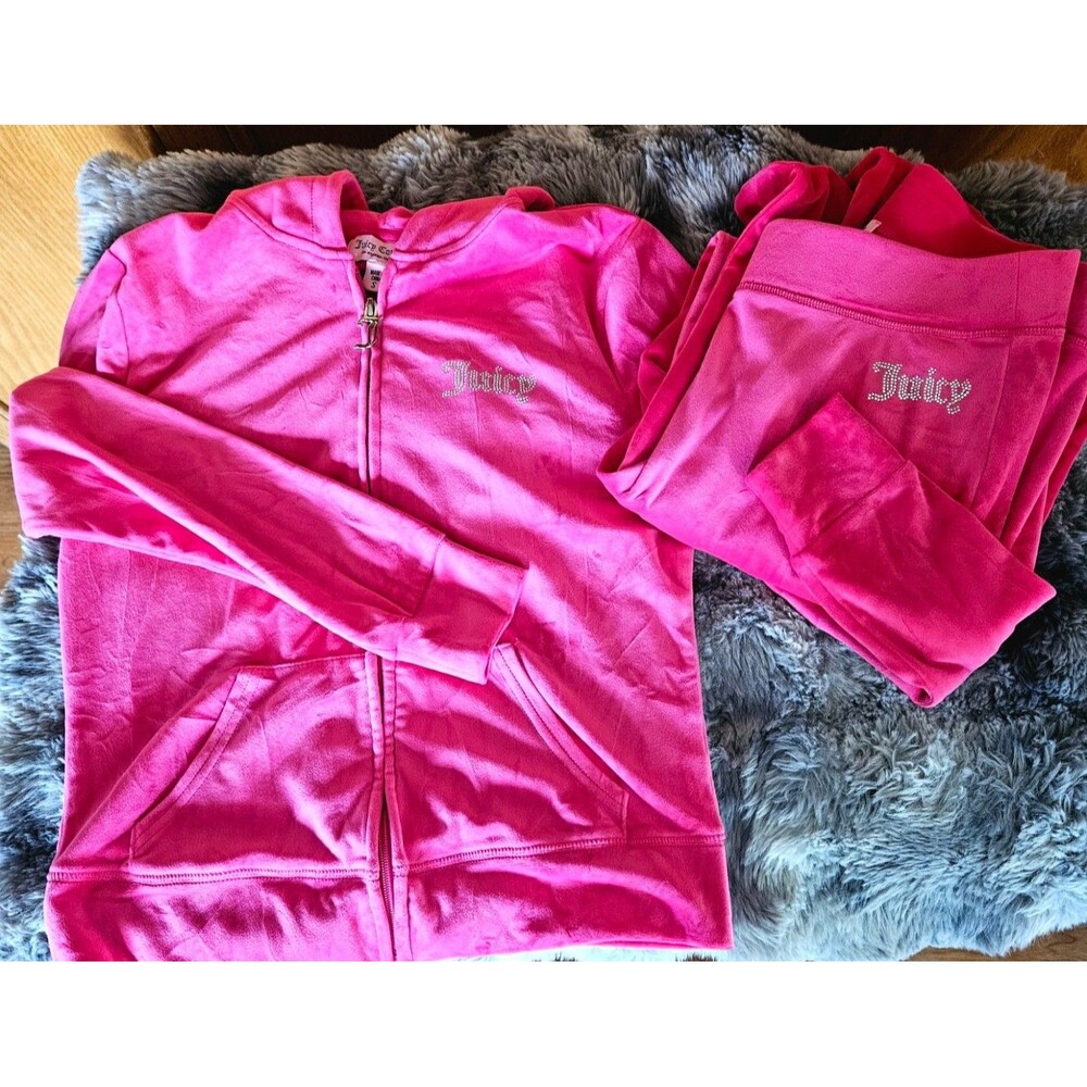 JUICY COUTURE TRACKSUIT ZIP UP HOODIE/PANTS RHINESTONE JUICY LOG0 SIZE S USED